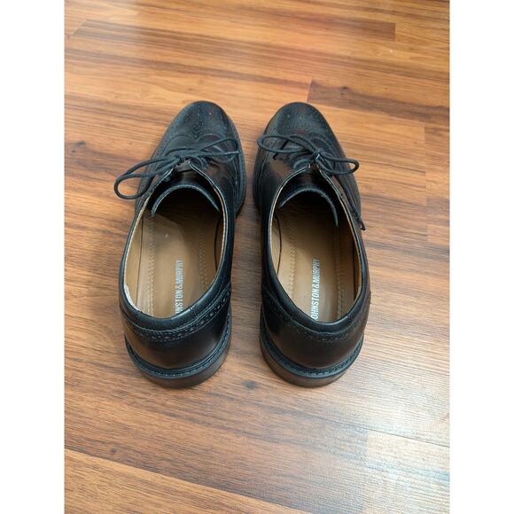 Johnston & Murphy Leather Wingtip Oxfords Size 10M  Black Formal Wear Minimalist